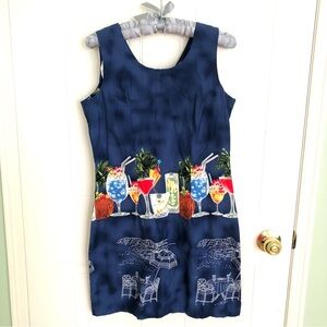 VINTAGE DRESS HAWAII KY’S DRESS Tropical Cocktail Print Blue Dress DRESS